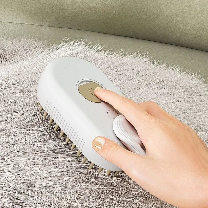 Rechargeable 3-in-1 Pet Grooming Brush with Steam, Massage & Hair Removal