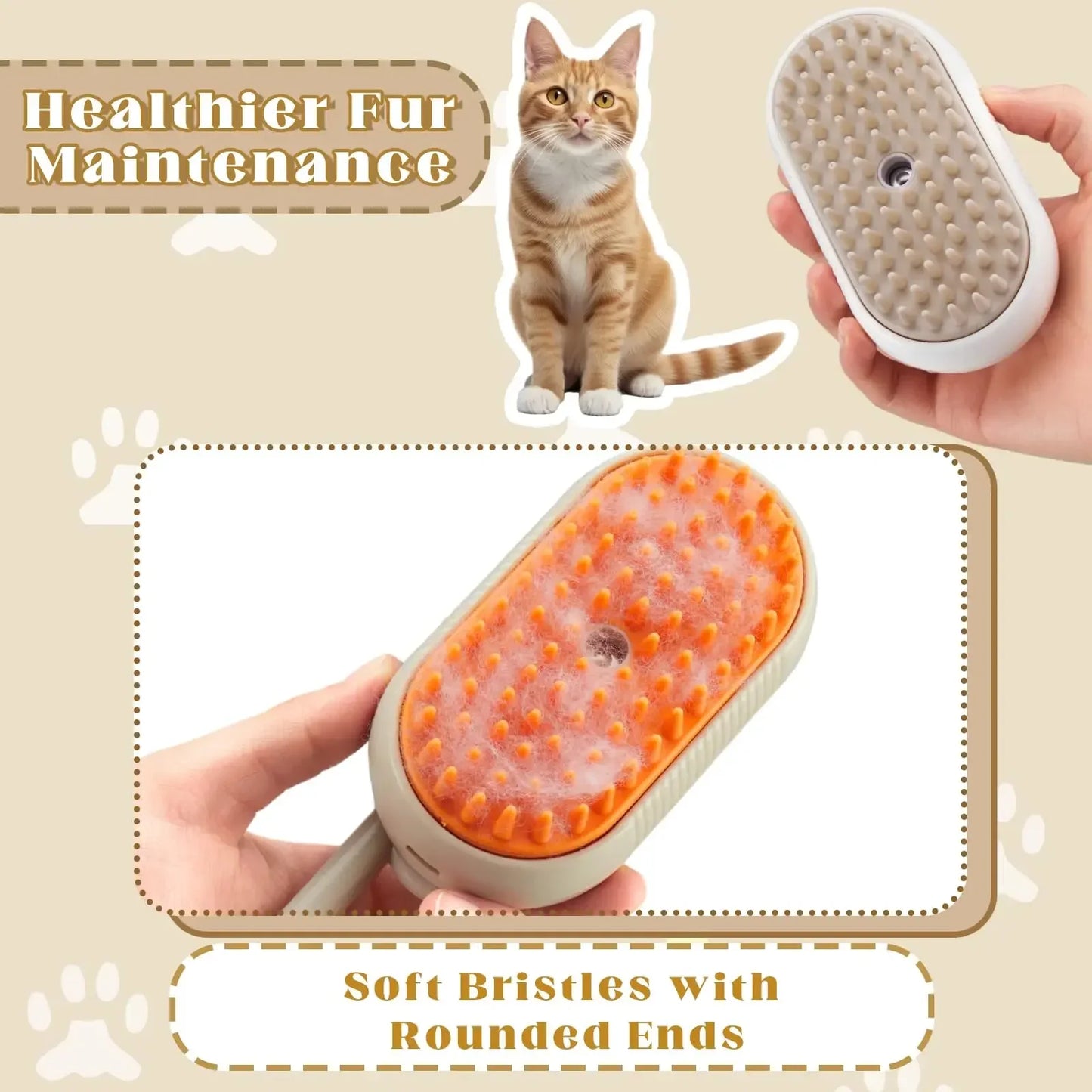 Rechargeable 3-in-1 Pet Grooming Brush with Steam, Massage & Hair Removal