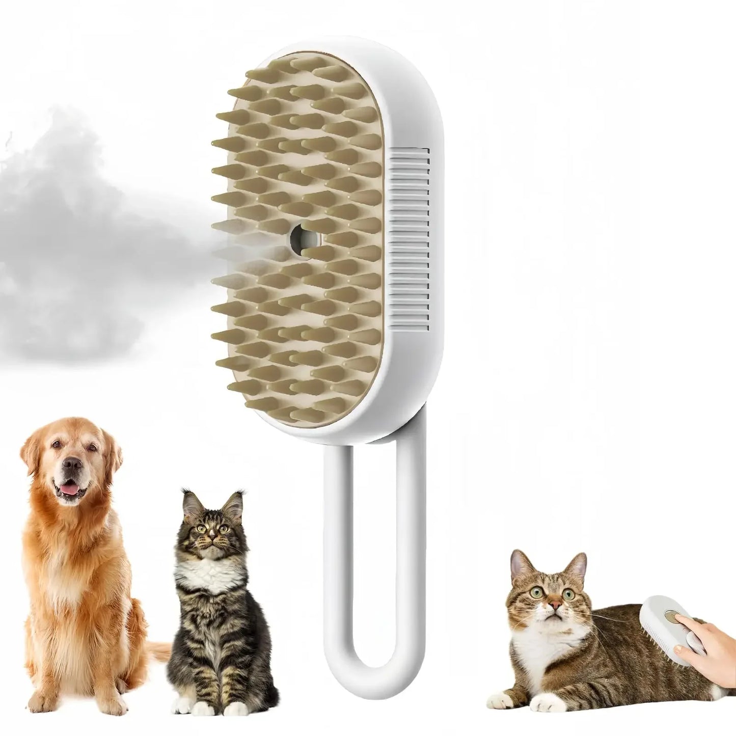 Rechargeable 3-in-1 Pet Grooming Brush with Steam, Massage & Hair Removal