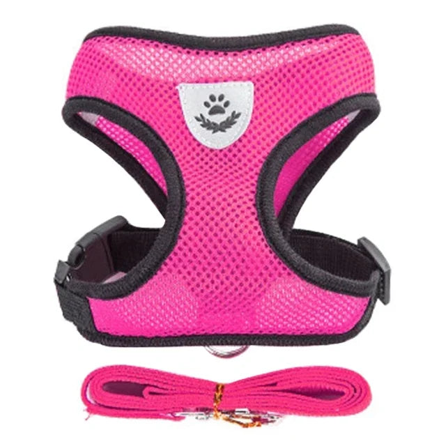 Adjustable Reflective Pet Harness & Leash Set – Soft Mesh Vest for Small Dogs & Cats.
