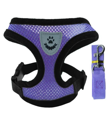 Adjustable Reflective Pet Harness & Leash Set – Soft Mesh Vest for Small Dogs & Cats.