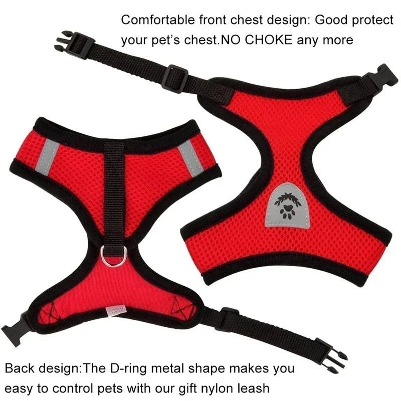 Adjustable Reflective Pet Harness & Leash Set – Soft Mesh Vest for Small Dogs & Cats.
