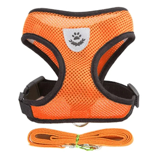 Adjustable Reflective Pet Harness & Leash Set – Soft Mesh Vest for Small Dogs & Cats.
