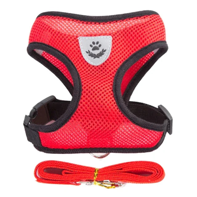 Adjustable Reflective Pet Harness & Leash Set – Soft Mesh Vest for Small Dogs & Cats.