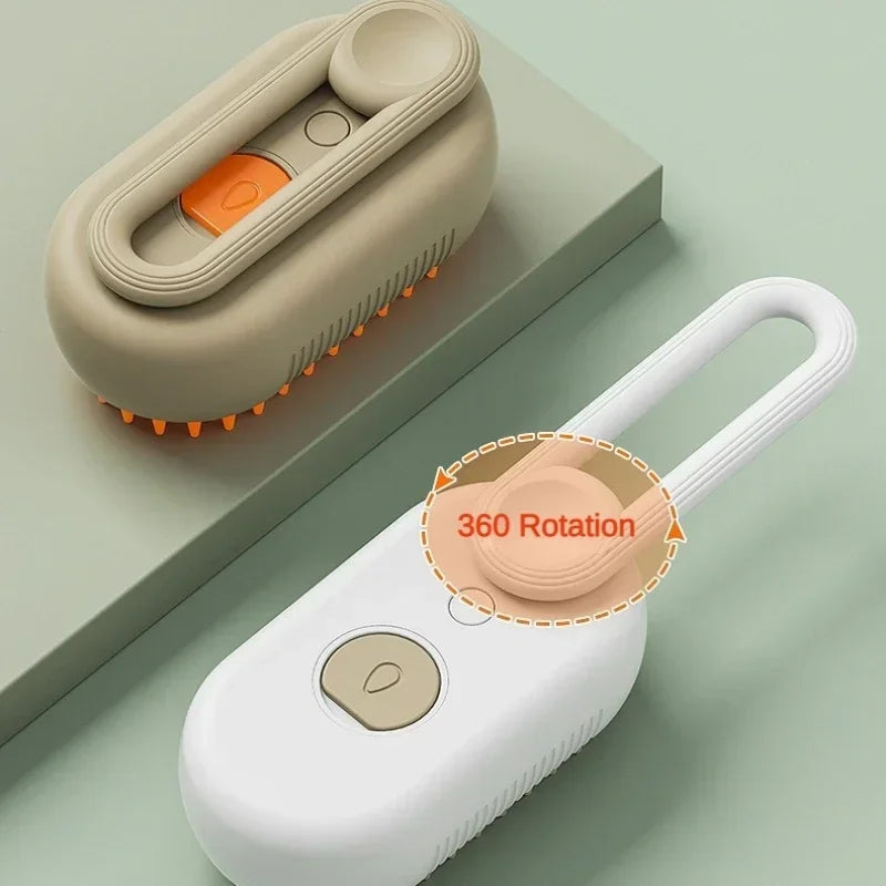 Rechargeable 3-in-1 Pet Grooming Brush with Steam, Massage & Hair Removal