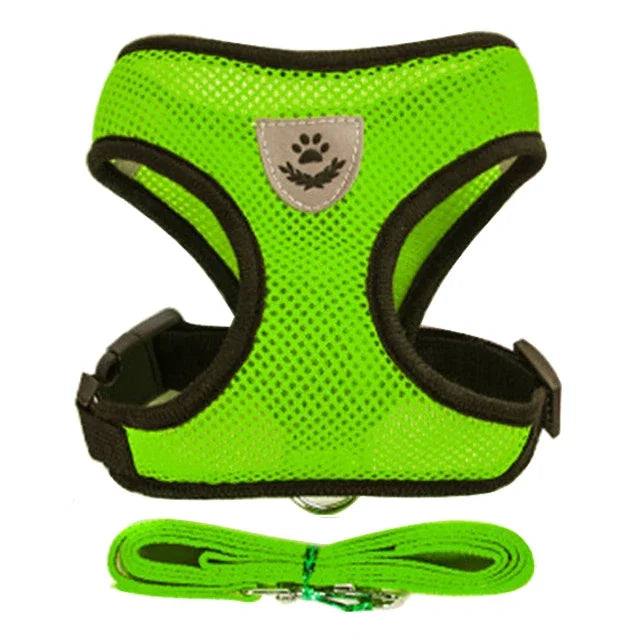Adjustable Reflective Pet Harness & Leash Set – Soft Mesh Vest for Small Dogs & Cats.