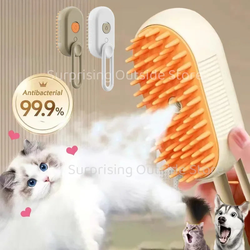 Rechargeable 3-in-1 Pet Grooming Brush with Steam, Massage & Hair Removal