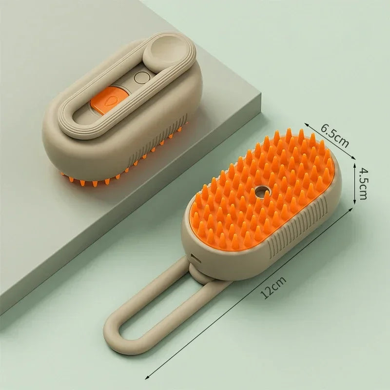 Rechargeable 3-in-1 Pet Grooming Brush with Steam, Massage & Hair Removal