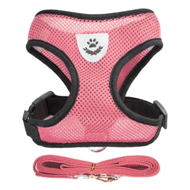 Adjustable Reflective Pet Harness & Leash Set – Soft Mesh Vest for Small Dogs & Cats.