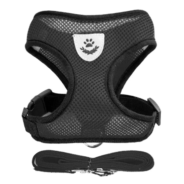 Adjustable Reflective Pet Harness & Leash Set – Soft Mesh Vest for Small Dogs & Cats.