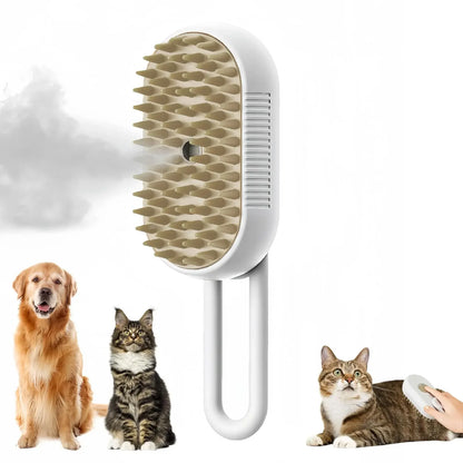 Rechargeable 3-in-1 Pet Grooming Brush with Steam, Massage & Hair Removal