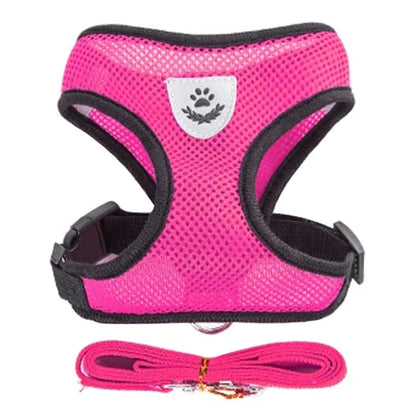 Adjustable Reflective Pet Harness & Leash Set – Soft Mesh Vest for Small Dogs & Cats.