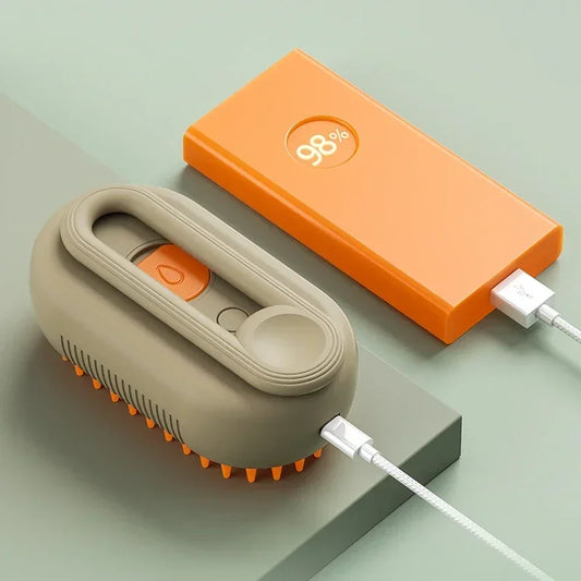 Rechargeable 3-in-1 Pet Grooming Brush with Steam, Massage & Hair Removal