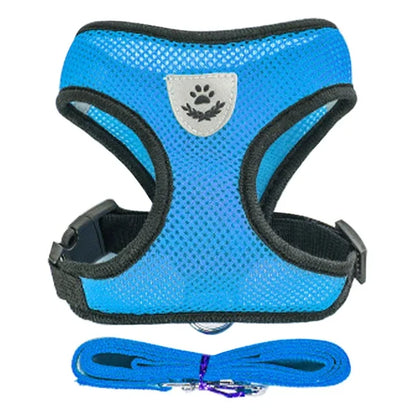 Adjustable Reflective Pet Harness & Leash Set – Soft Mesh Vest for Small Dogs & Cats.